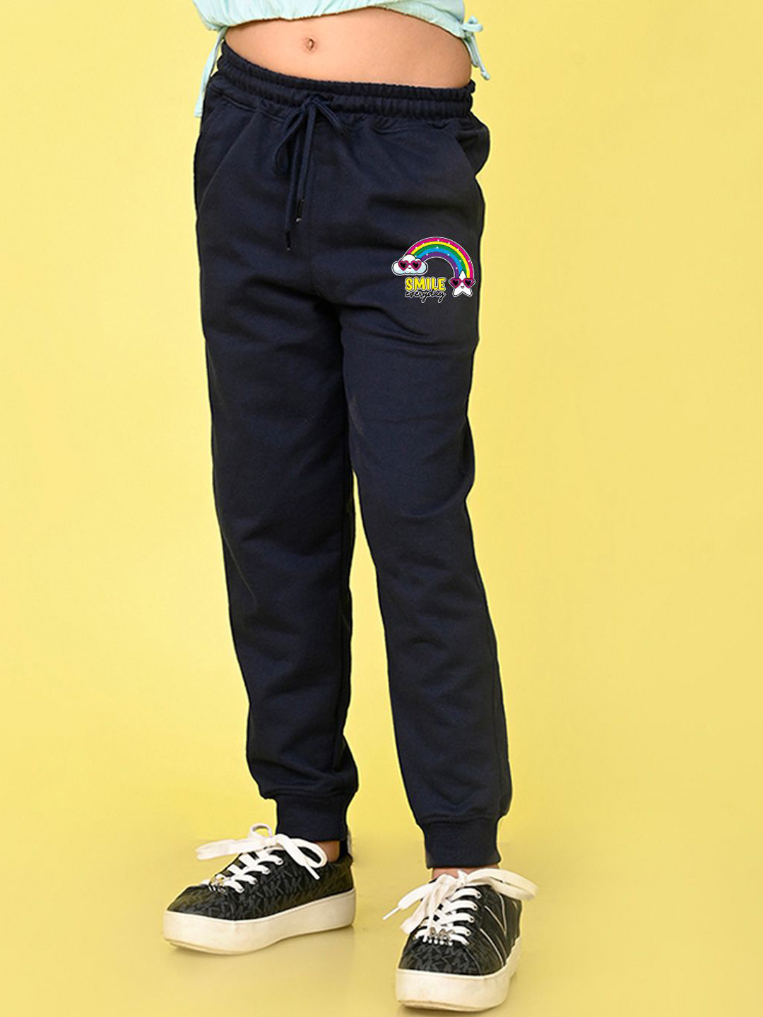NUSYL Girls Smile Everyday Printed Cotton Mid Rise Joggers