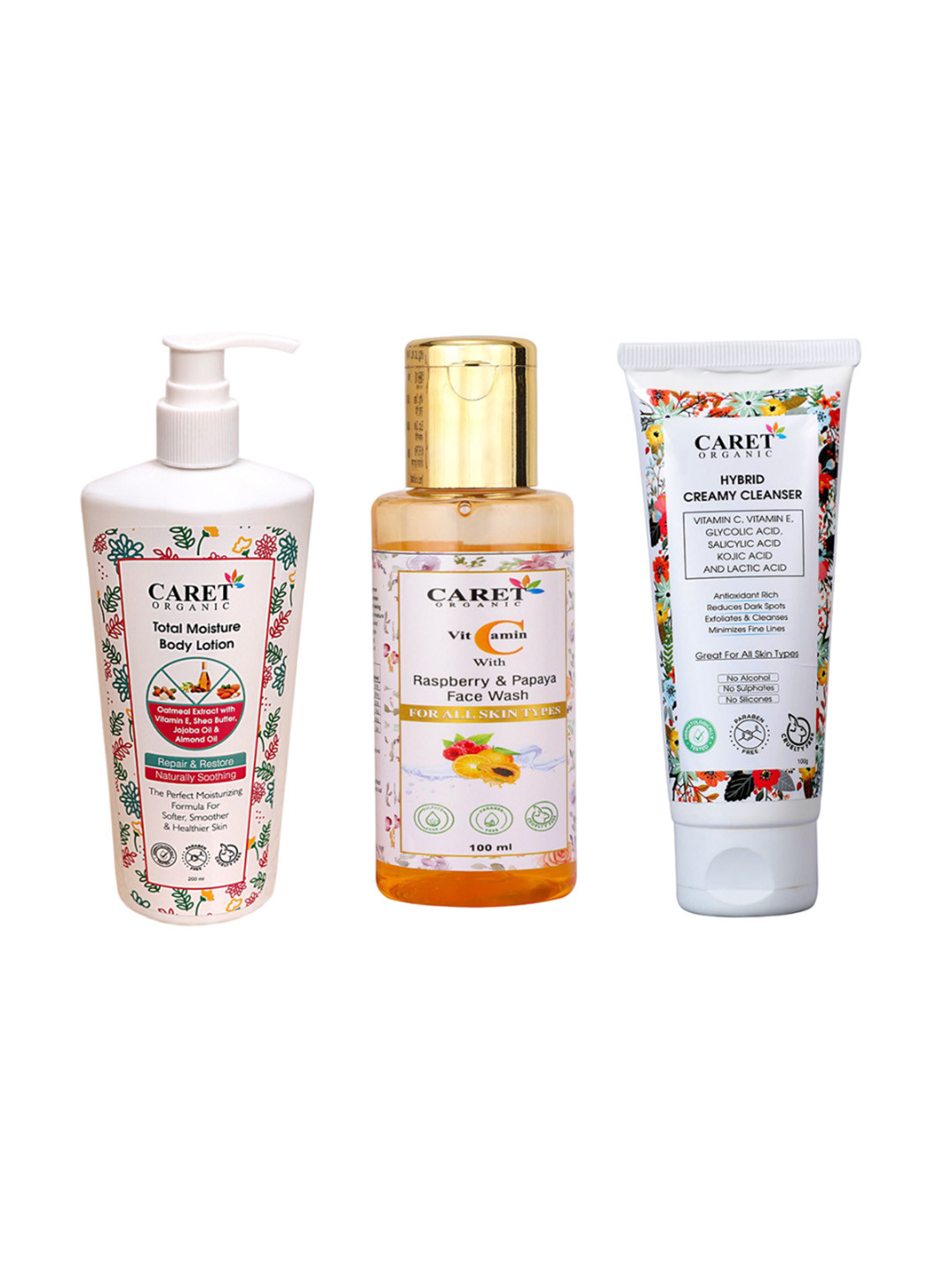 CARET ORGANIC Total Moisture Body Lotion & Cleanser Face Wash & Vitamin C Papaya Face Wash