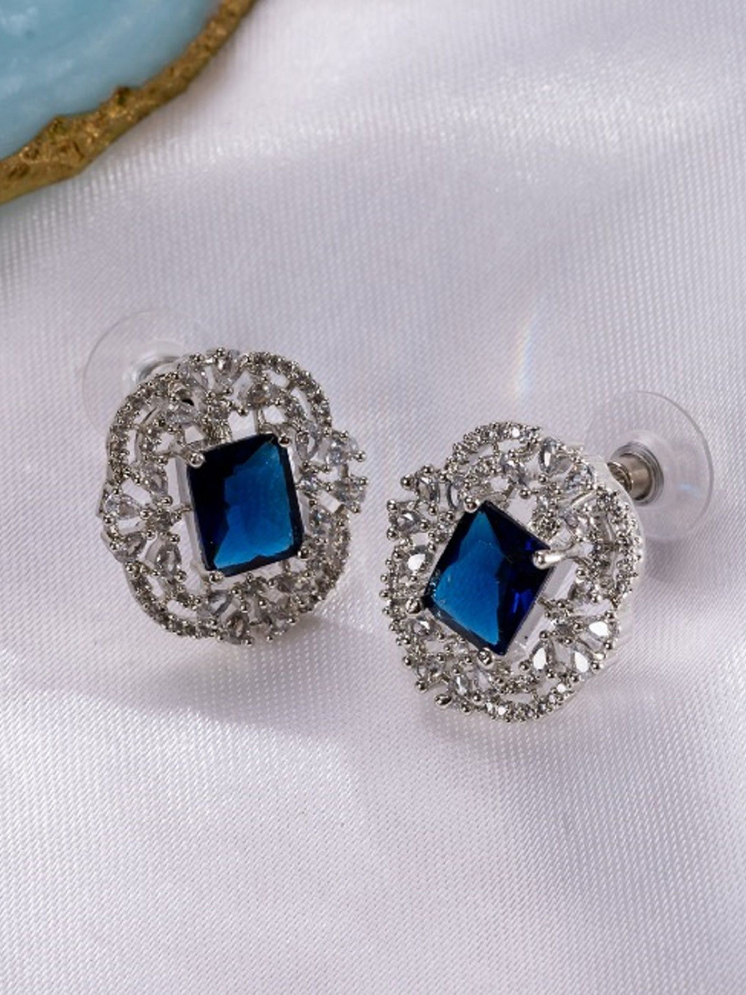 PUTSTYLE Silver-Plated Trendy Vintage Square American Diamond Stone Studded Studs