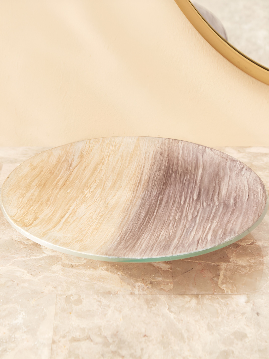 Home Centre Eternity Viva Beige and Brown Metal & Glass Food Platter