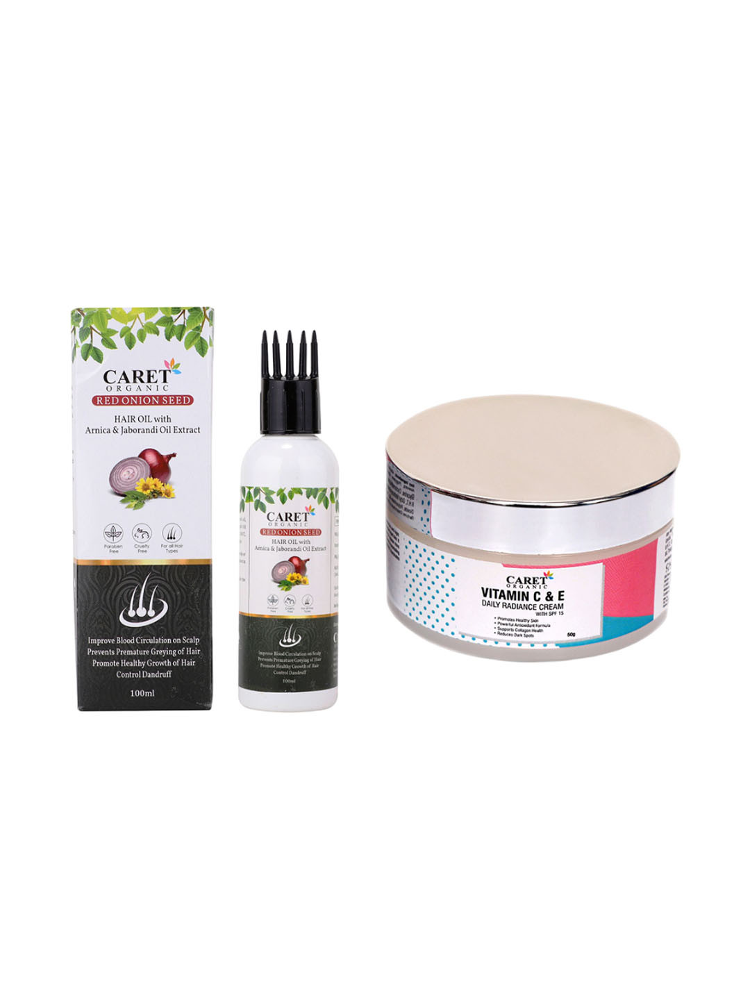 CARET ORGANIC Red Onion Seed Oil - 100 ml With Vitamin C & E Daily Cream - 50 g