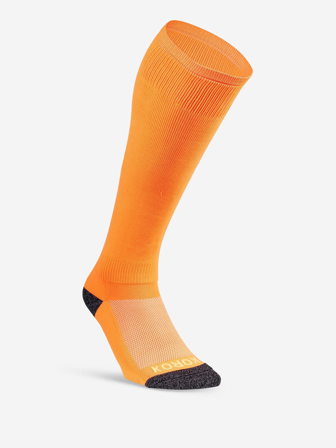 Decathlon Unisex Fluo Orange Elastane With Ribbed Knit Calf Length Hockey Socks