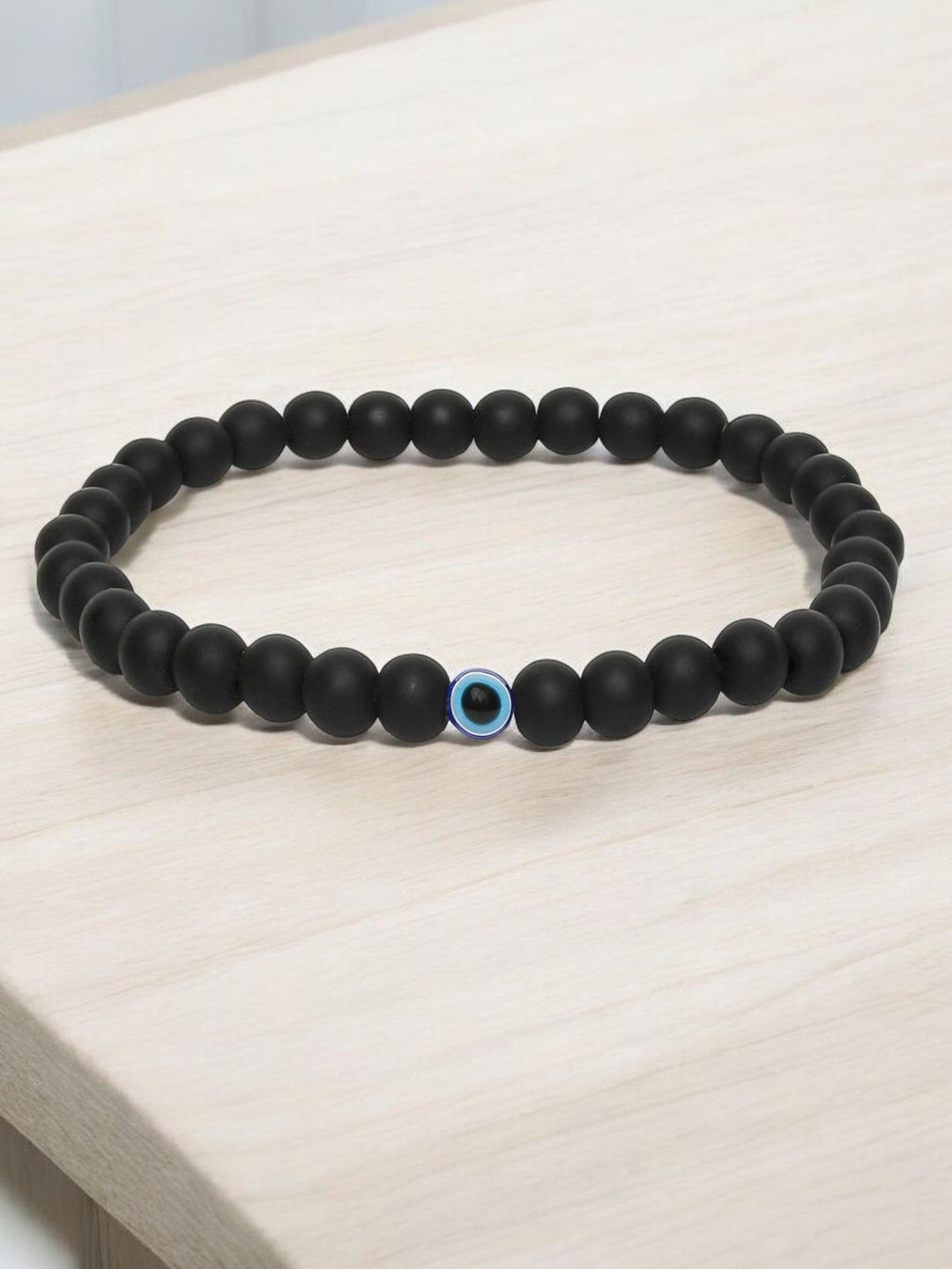 fabula Men Evil Eye Beaded Wood Elasticated Bracelet