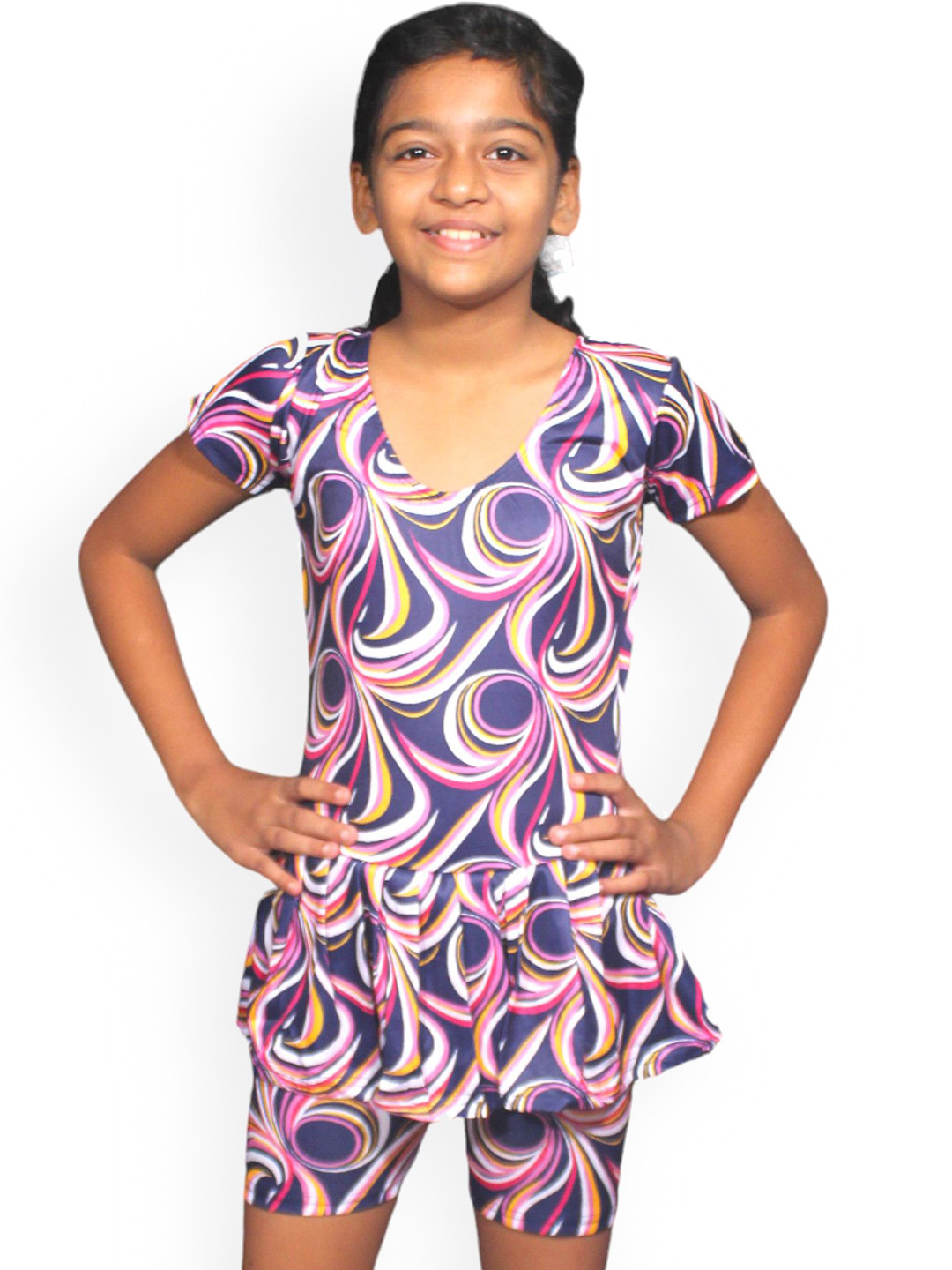 Aqua Holic Girls Abstract Printed Round Neck Swimwear Frock