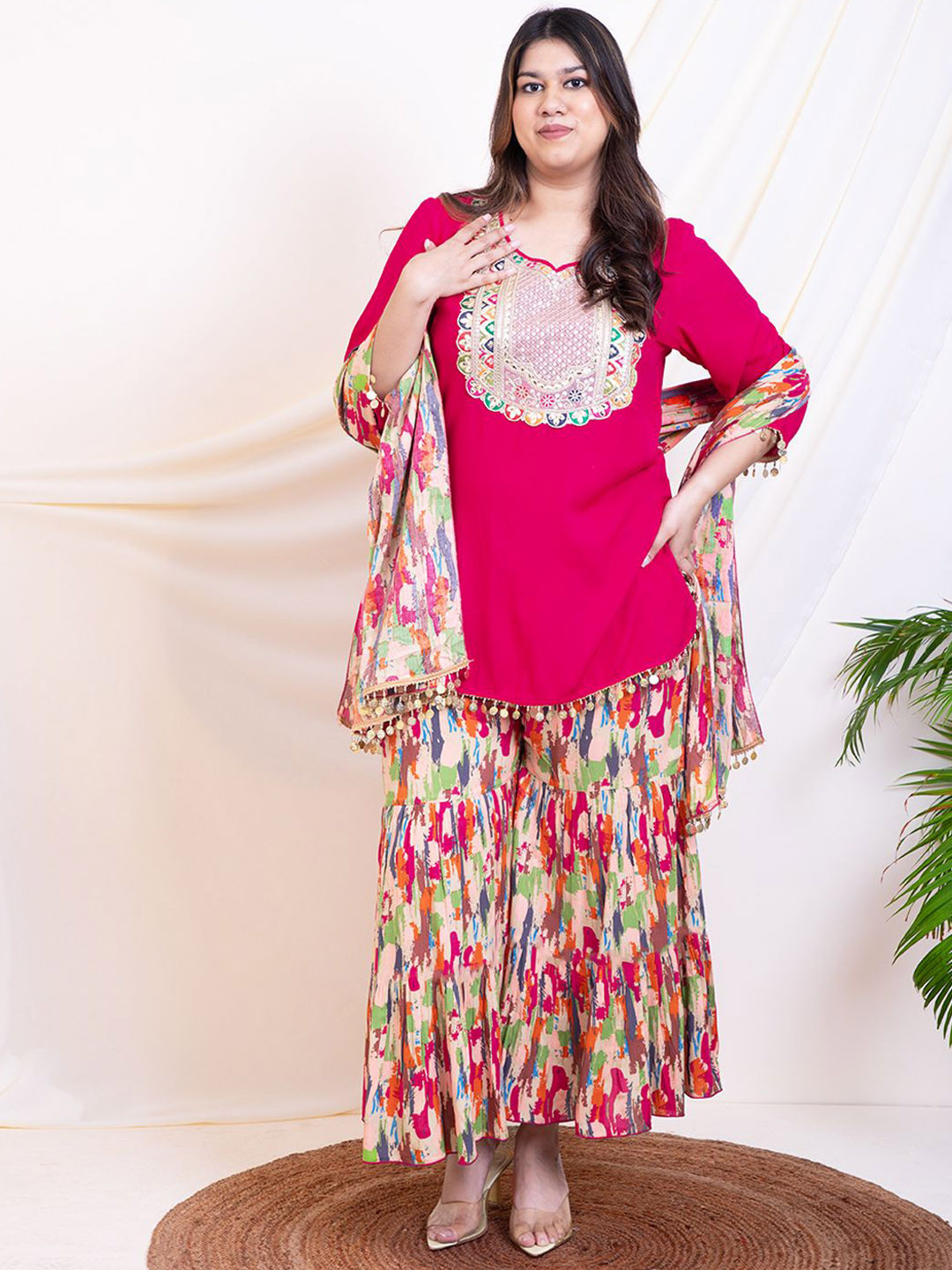 Vibes by Deebaco  Embroidered Kurti With Sharara & Dupatta Set
