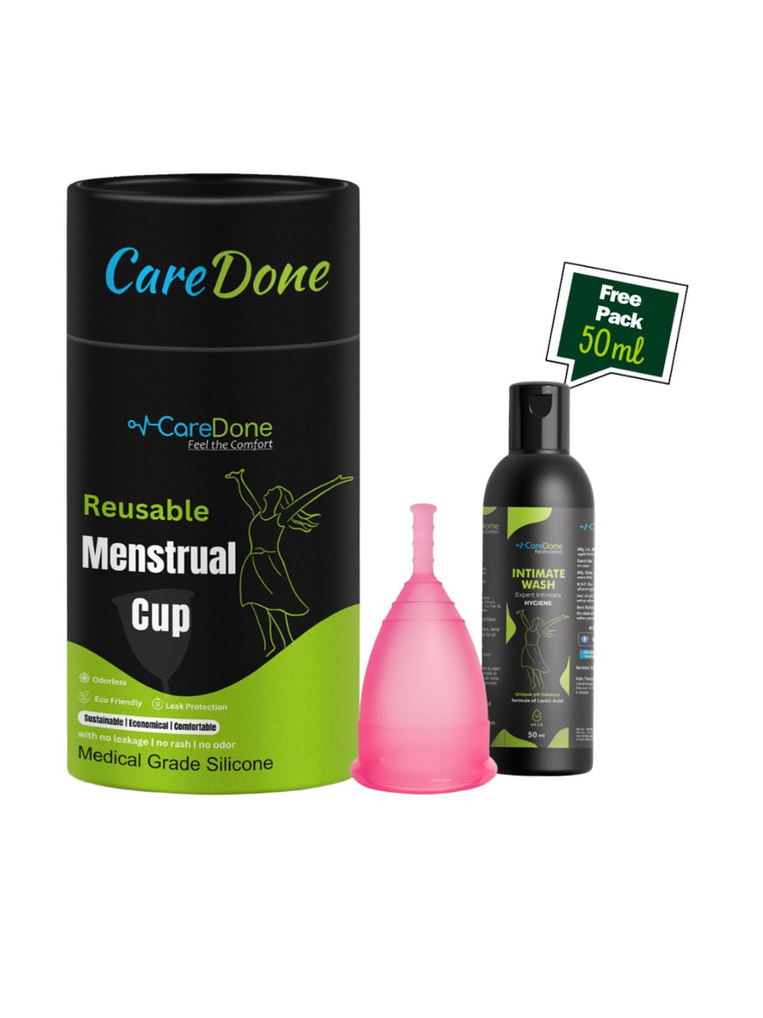 CareDone Leakproof Reusable Menstrual Cup - M With Free Intimate Wash- 50 ml