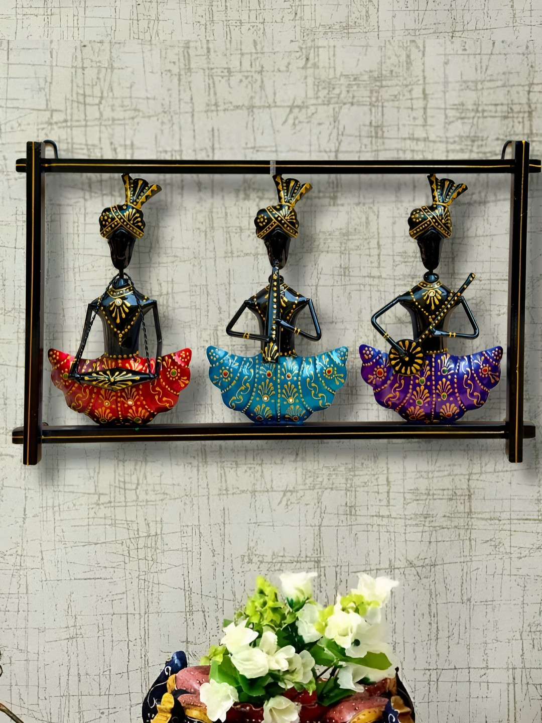 ANSHIKA INTERNATIONAL Rajasthani Musician Metal Ethnic Motifs Glossy Wall Hangings-35In