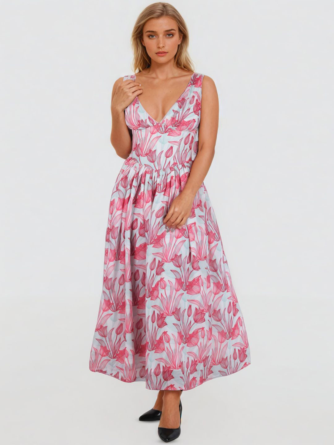Bunny Corset Floral Printed Maxi Fit and Flare Dress