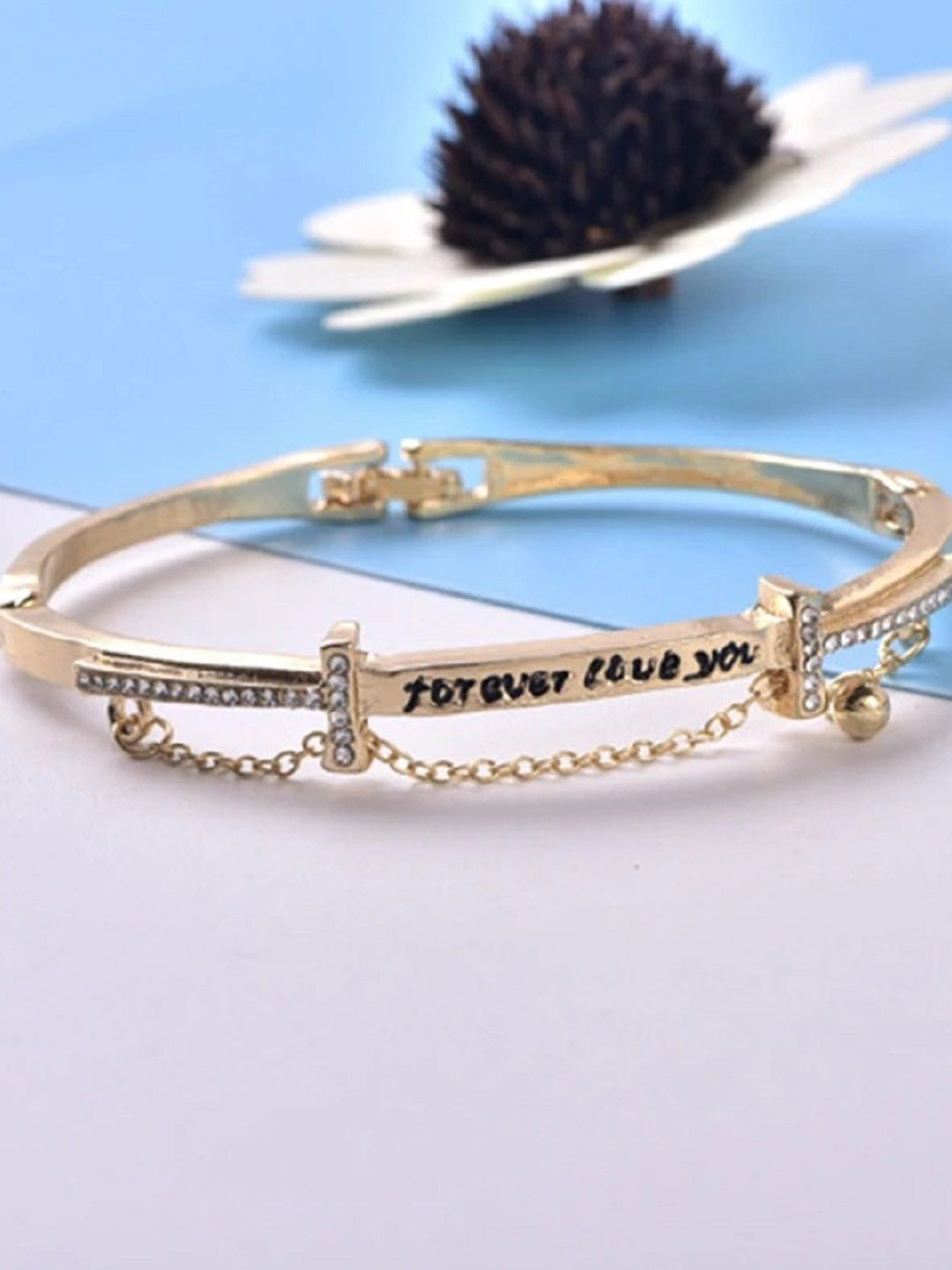 WATCHSTAR Gold-Plated Rhinestone Studded Bangle-Style Bracelet