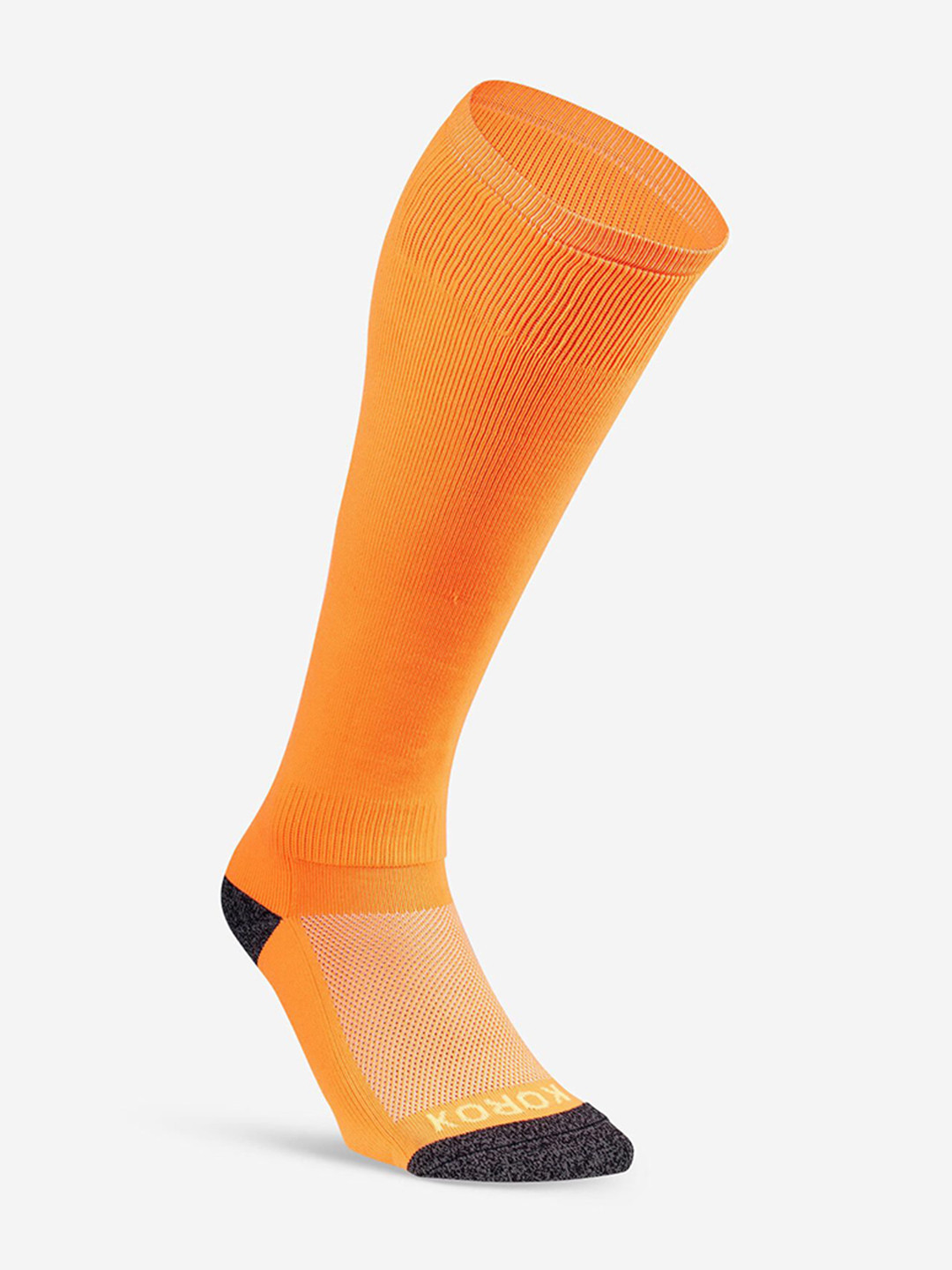 Decathlon Unisex Fluo Orange Elastane With Ribbed Knit Calf Length Hockey Socks