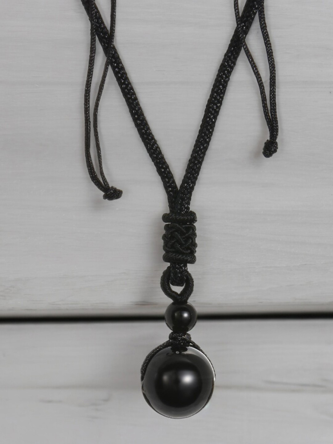 fabula Circular Obsidian Stone Pendant With Chain
