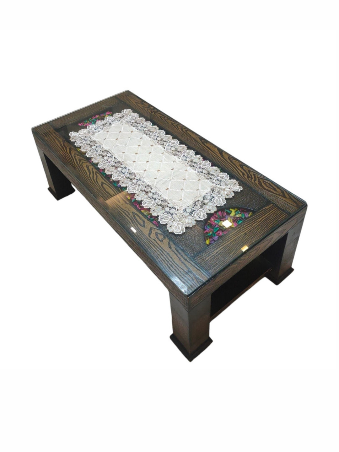 MONKDECOR Grey Lace Embroidered Center Table Runner