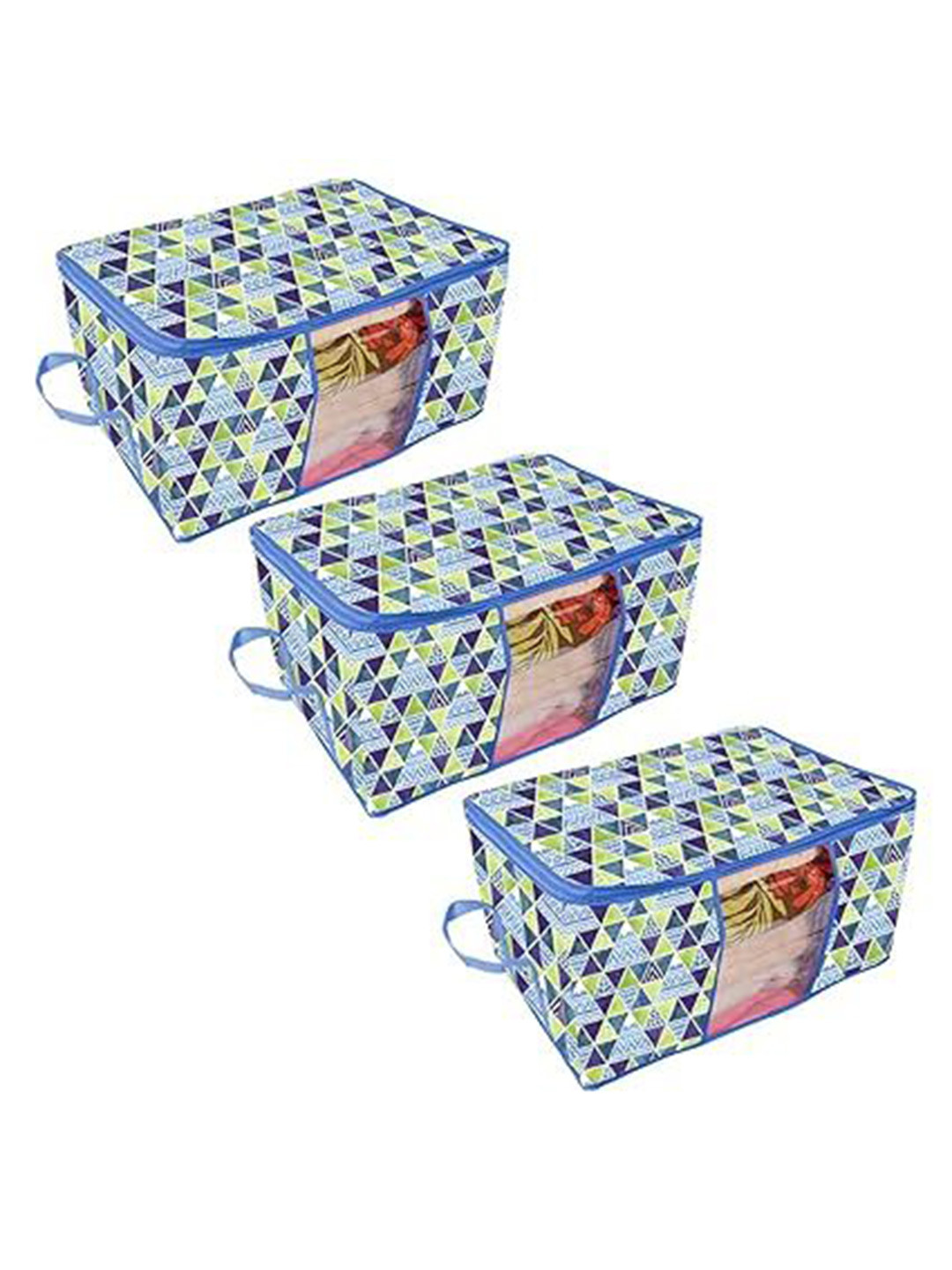 prettykrafts Blue & Yellow 3 Pieces Printed Multi-Utility Organisers