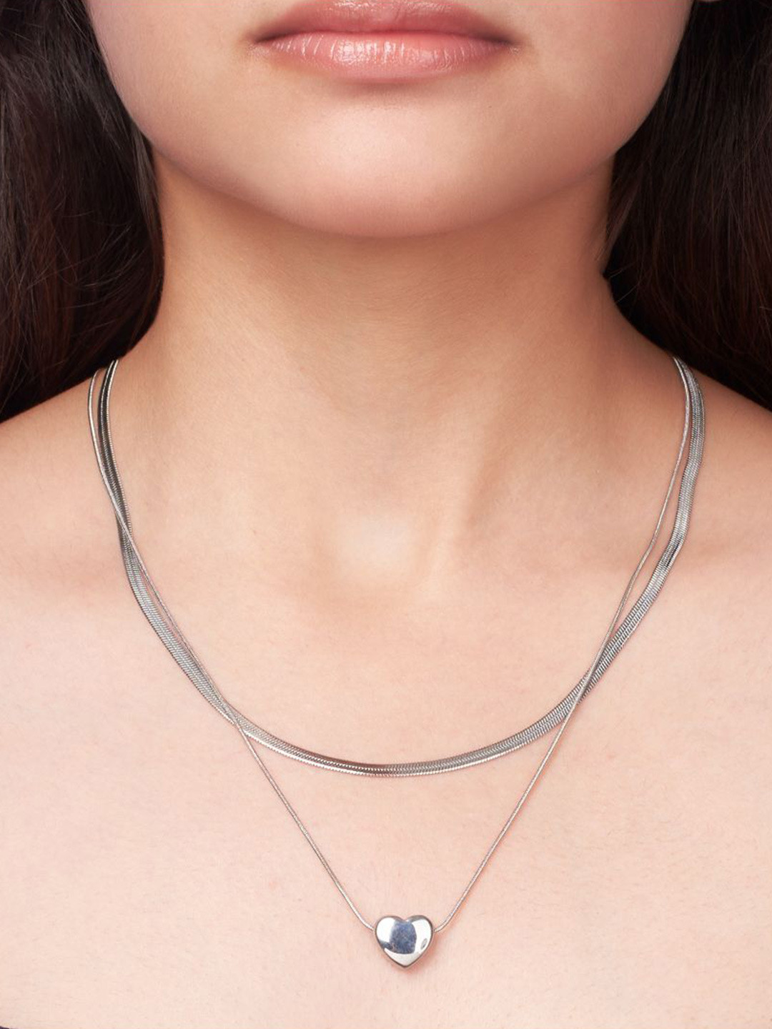 SALTY Stainless Steel Amour Heart Layered Necklace