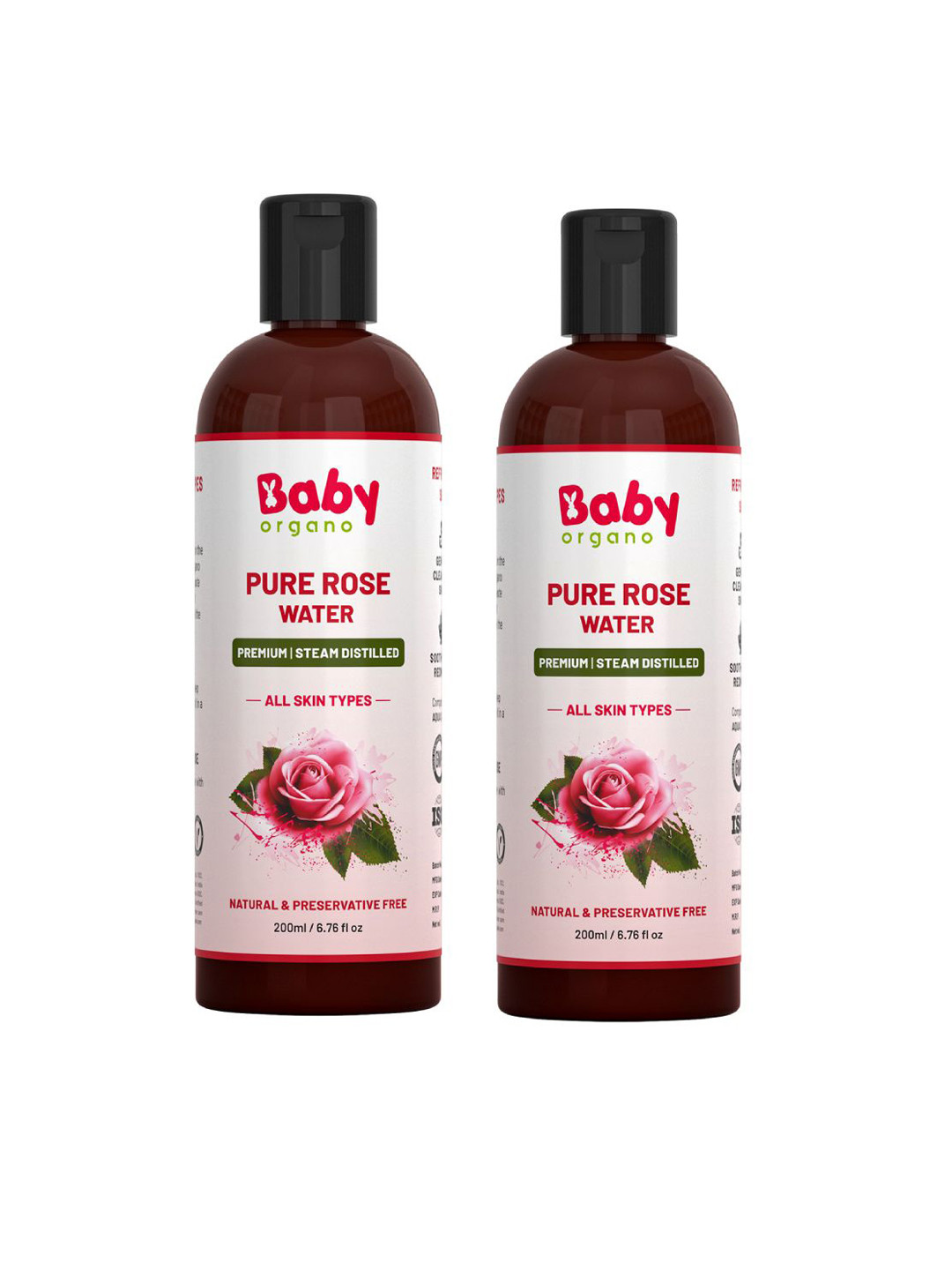 BABYORGANO Set Of 2 Pure Rose Water For Hydrated Skin - 200 ml Each
