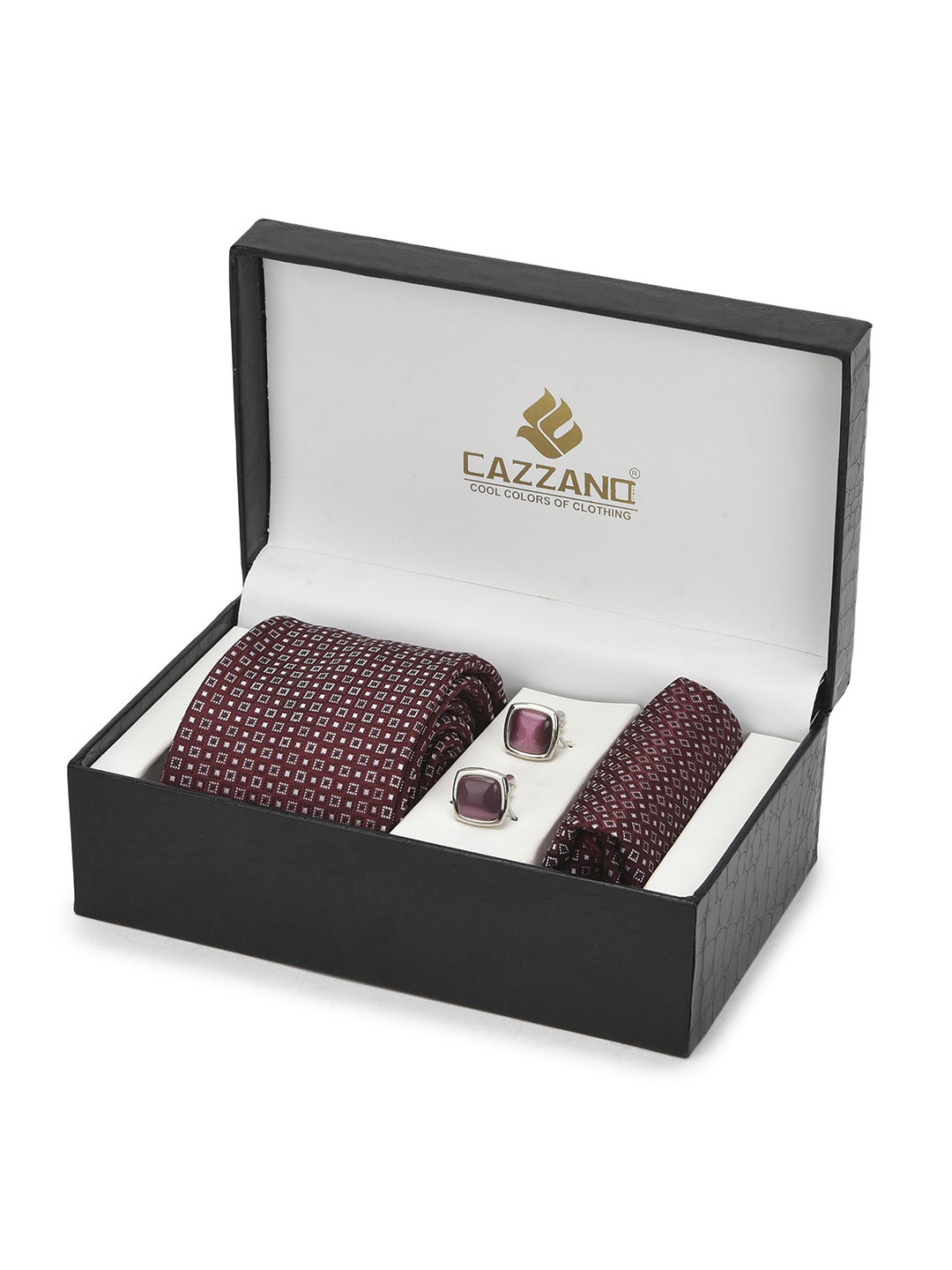 Cazzano Men Accessory Gift Set Of Slim Tie, Cufflink & Pocket Square