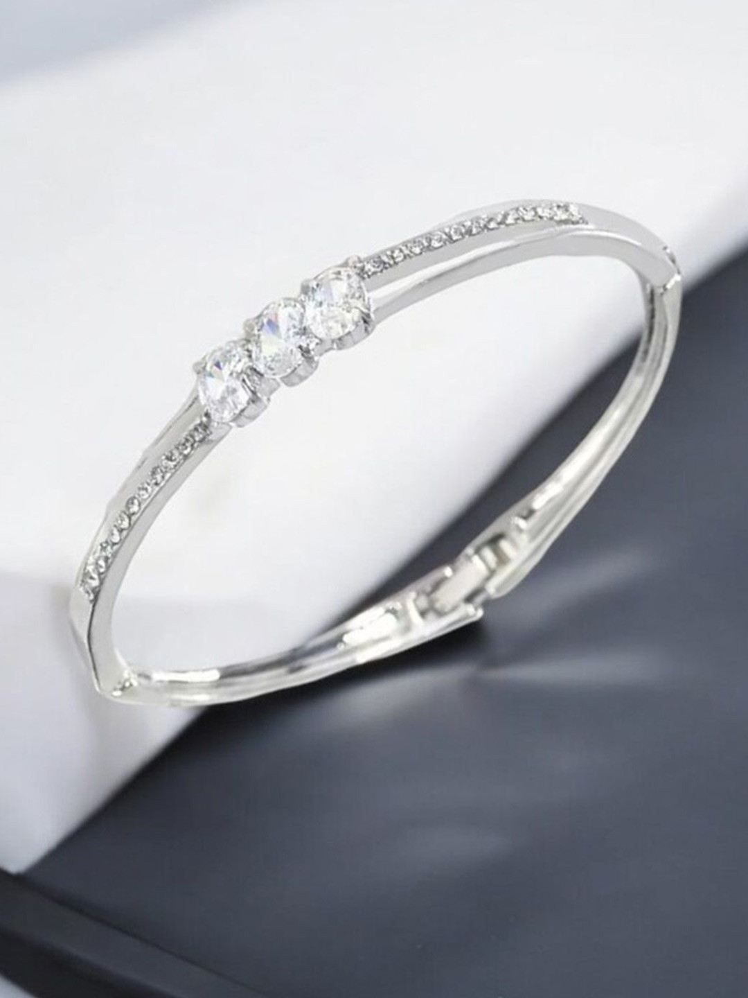 WATCHSTAR Silver-Plated Crystals Stone Studded Bangle-Style Bracelet