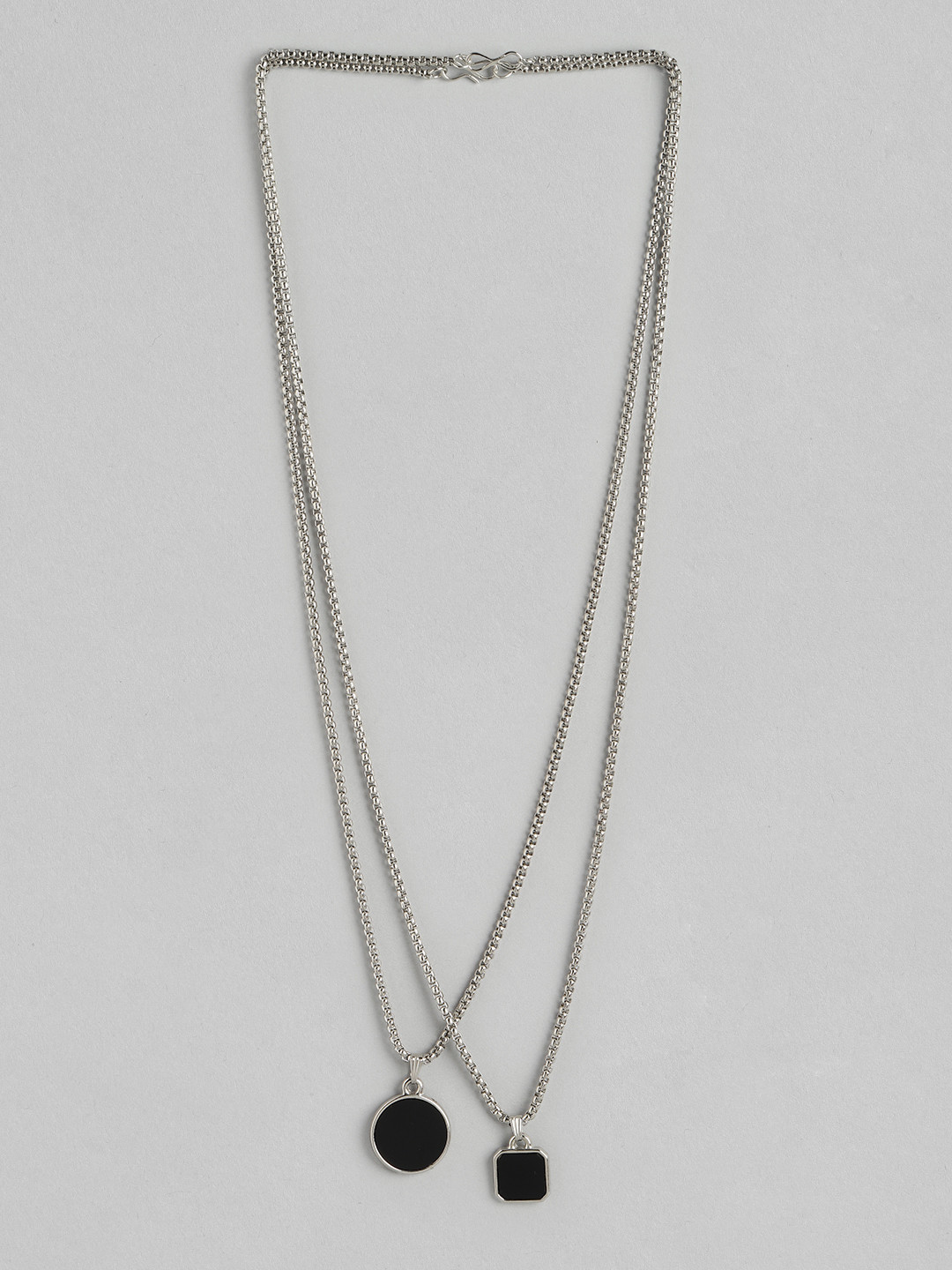 PARIS HAMILTON Set Of 2 Unisex Silver-Plated Geometric Stone Studded Pendants with Chains