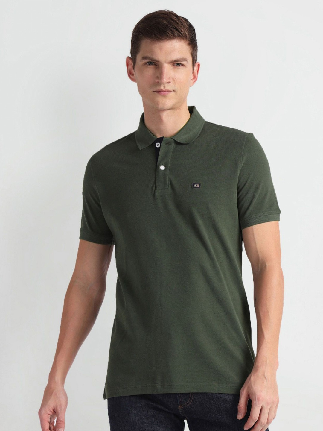 Arrow Sport Men Solid Polo Collar T-shirt