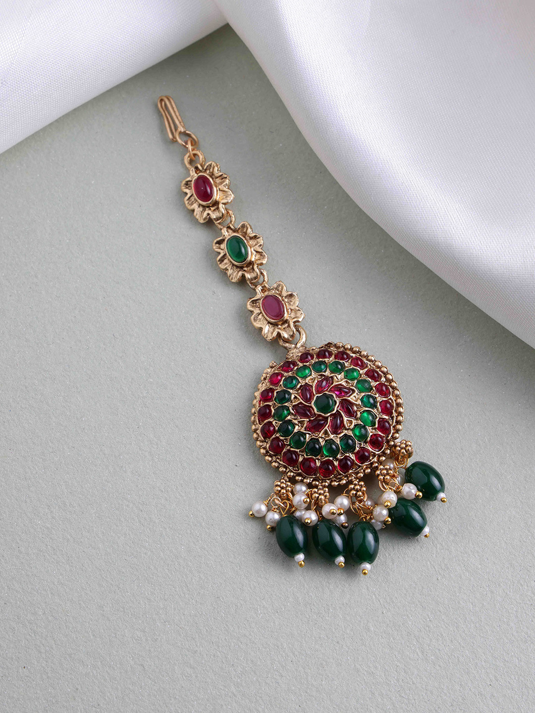 PANASH Gold Plated Maang Tikka with Pearl Bead Drops