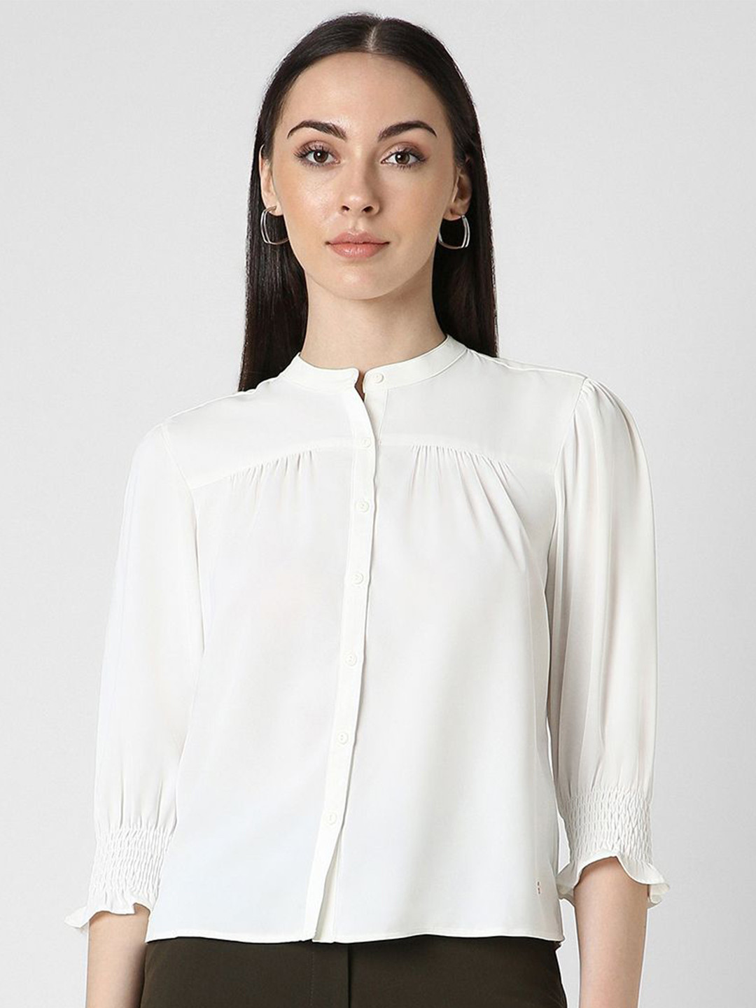 Van Heusen Woman Band Collar Solid Casual Shirt