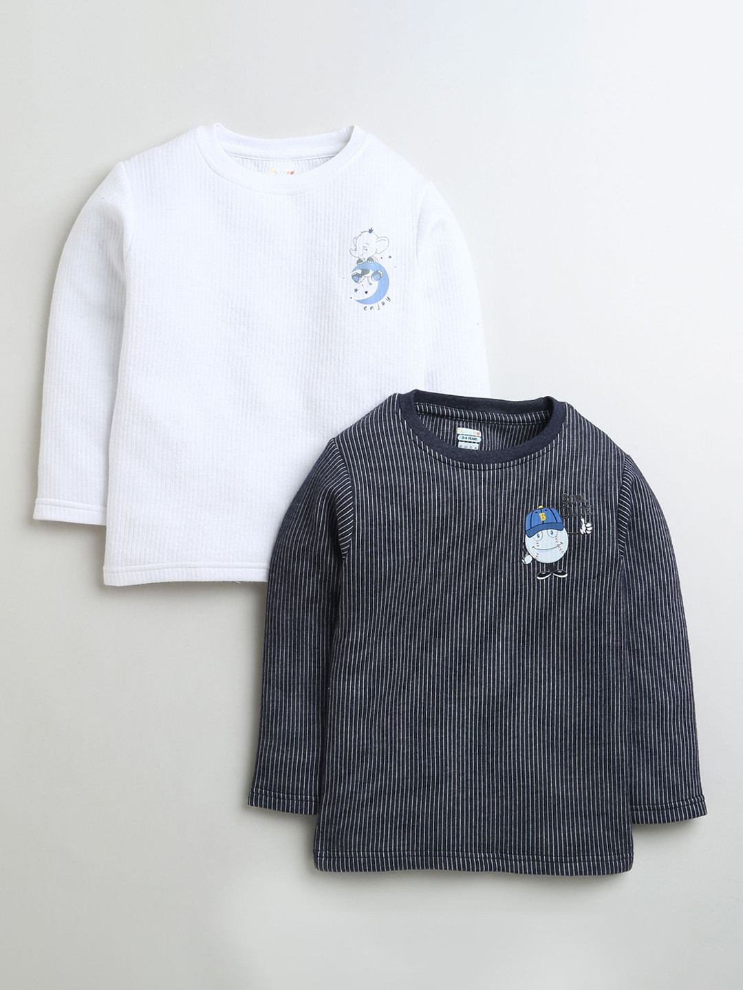 BUMZEE Boys Pack Of 2 Striped Cotton Thermal Tops