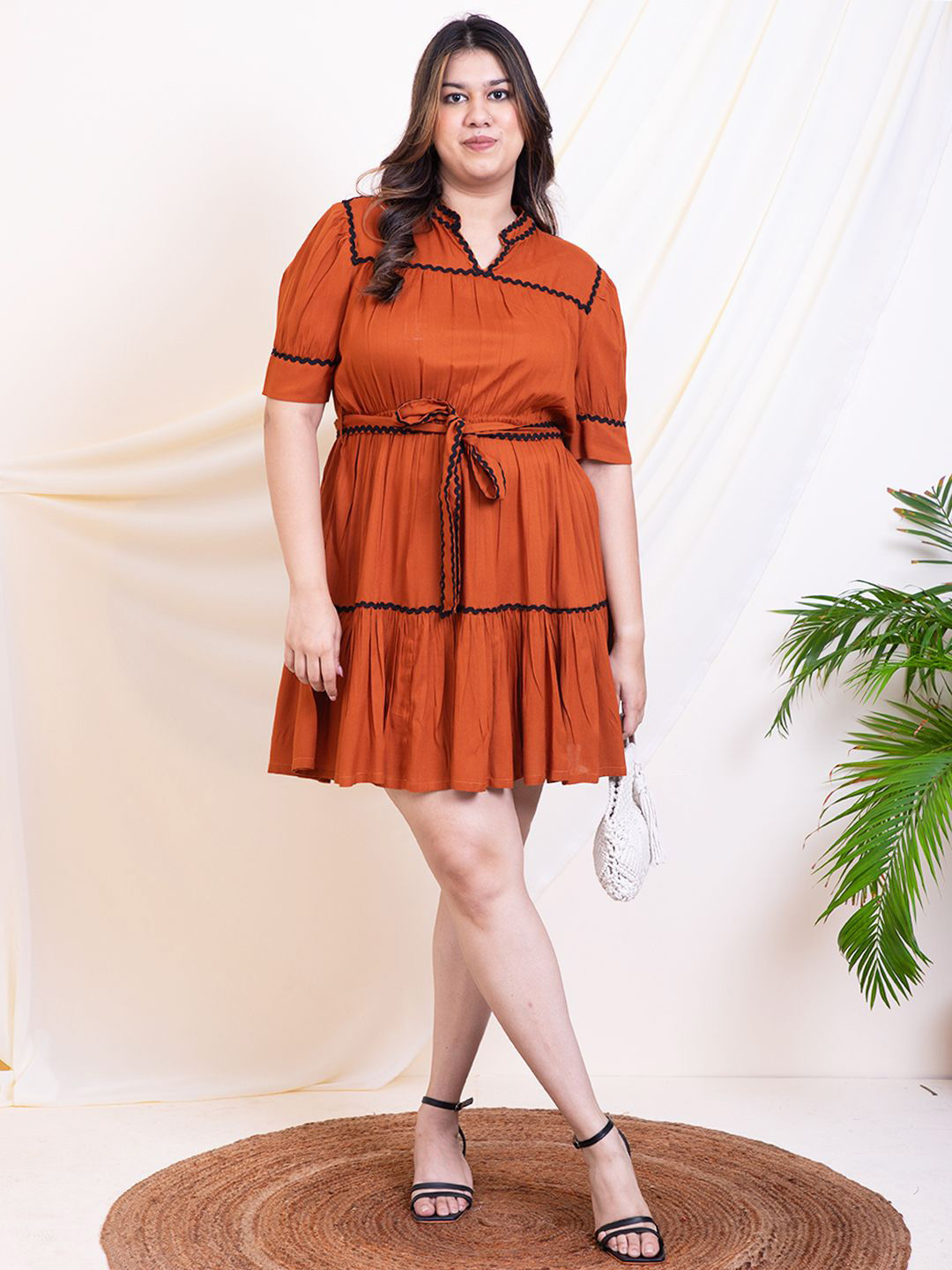 Vibes by Deebaco Women Mandarin Collar Puff Sleeves Fit & Flare Dress