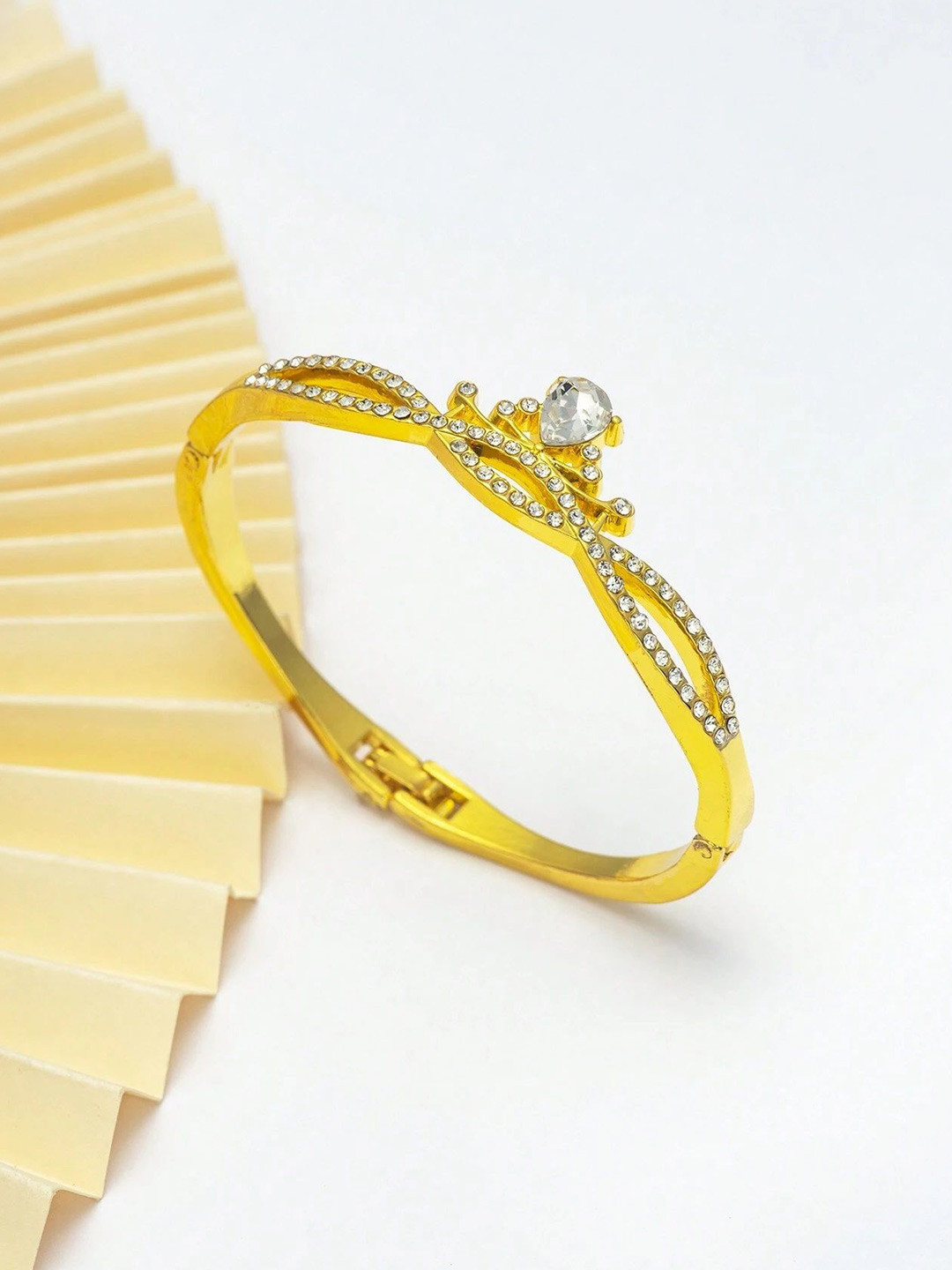 WATCHSTAR Gold-Plated Stone Studded Bangle-Style Bracelet