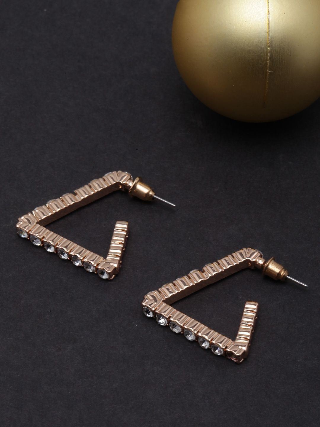 KPOP Gold-Plated Triangular Cubic Zirconia Drop Earrings