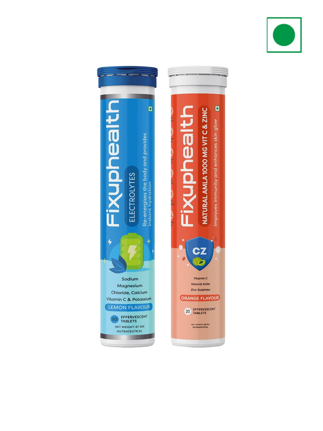 Fixuphealth Set Of 2 Natural Amla & Electrolyte Effervescent Tablet - 20 Tablet  Each