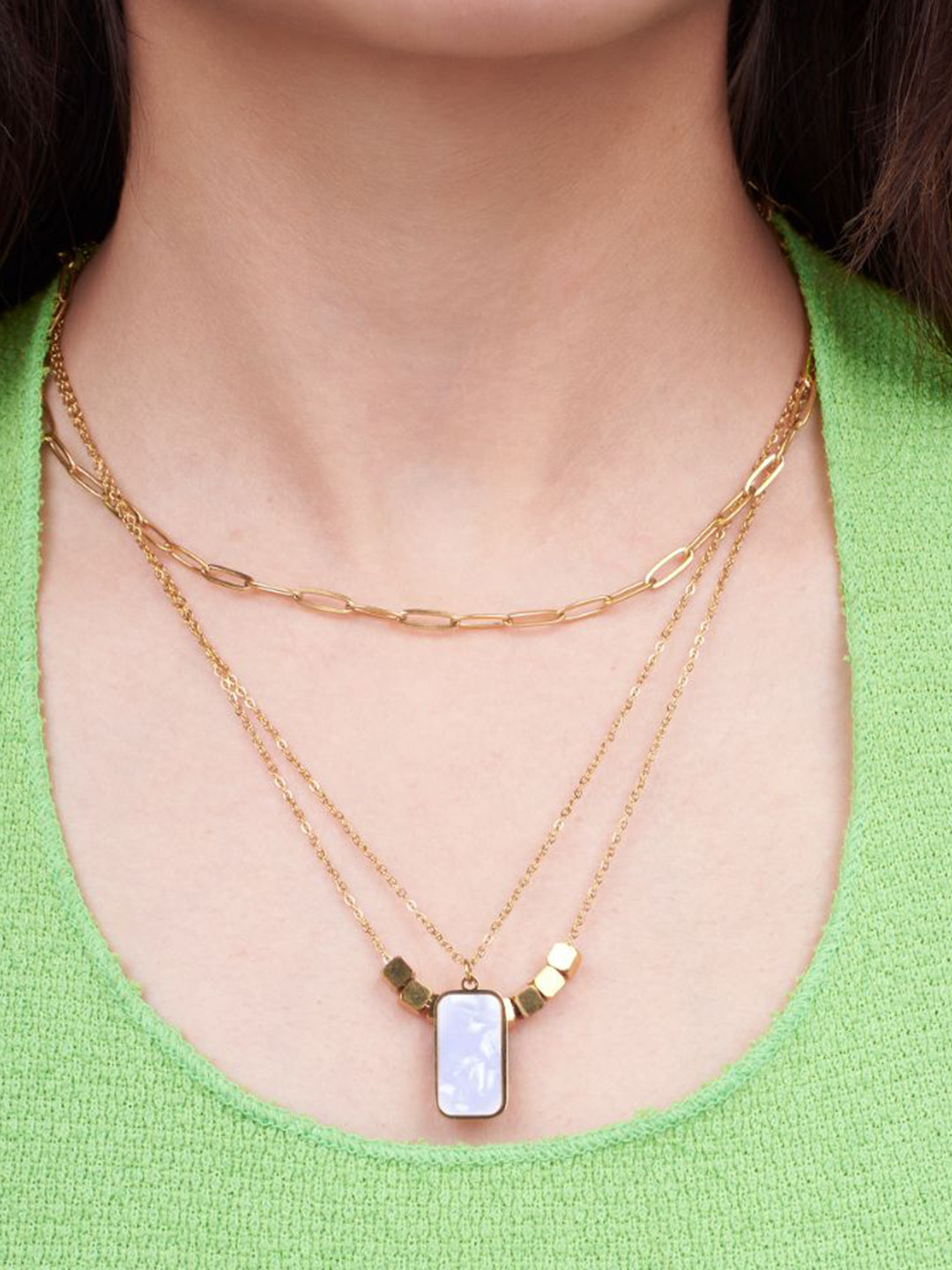 SALTY Marble Layered Stainless Steel Necklace