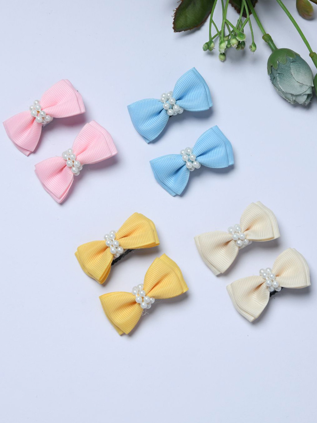 FUNKRAFTS Girls Set of 8 Embellished Alligator Solid Ribbon Hair Clips