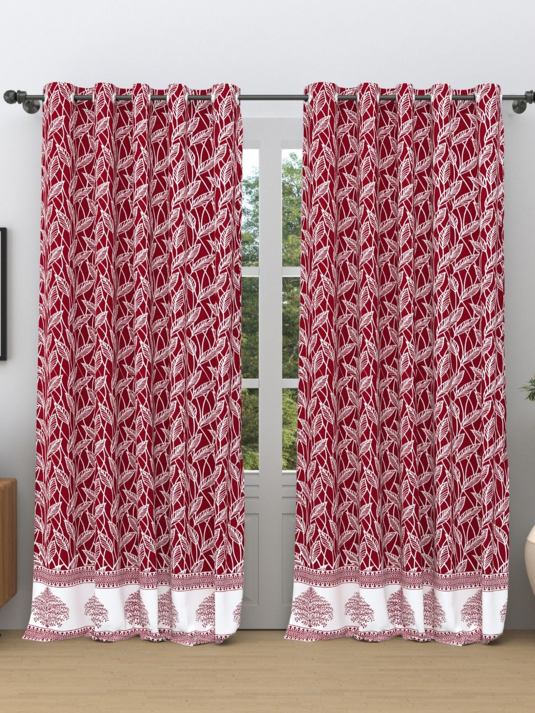 The Craft Monk Maroon & White 2 Pieces Ethnic Motifs Printed Cotton Door Curtains