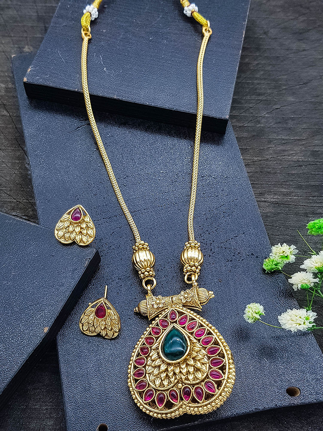GRIIHAM Gold-Plated Reversible AD-Studded Jewellery Set