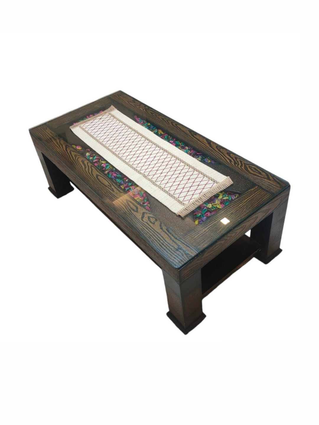 MONKDECOR Cream Checked Center Table Runner