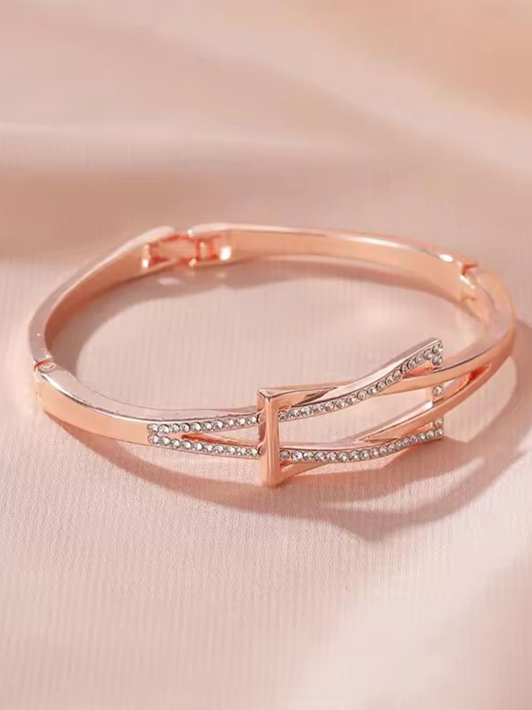 WATCHSTAR Rose Gold-Plated Stone Studded Bangle-Style Bracelet