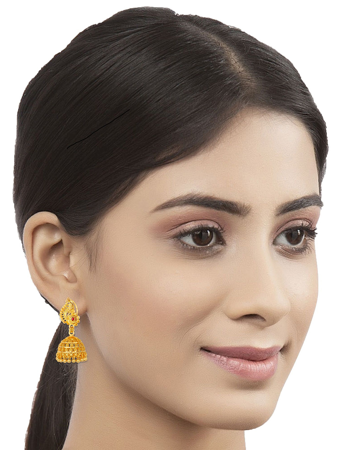 Lila Gold Plated Temple Dome Shaped Jhumkas Earrings