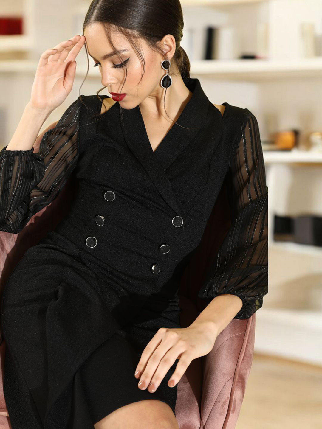 Miss Chase Georgette Shoulder Cut Out Blazer Dress
