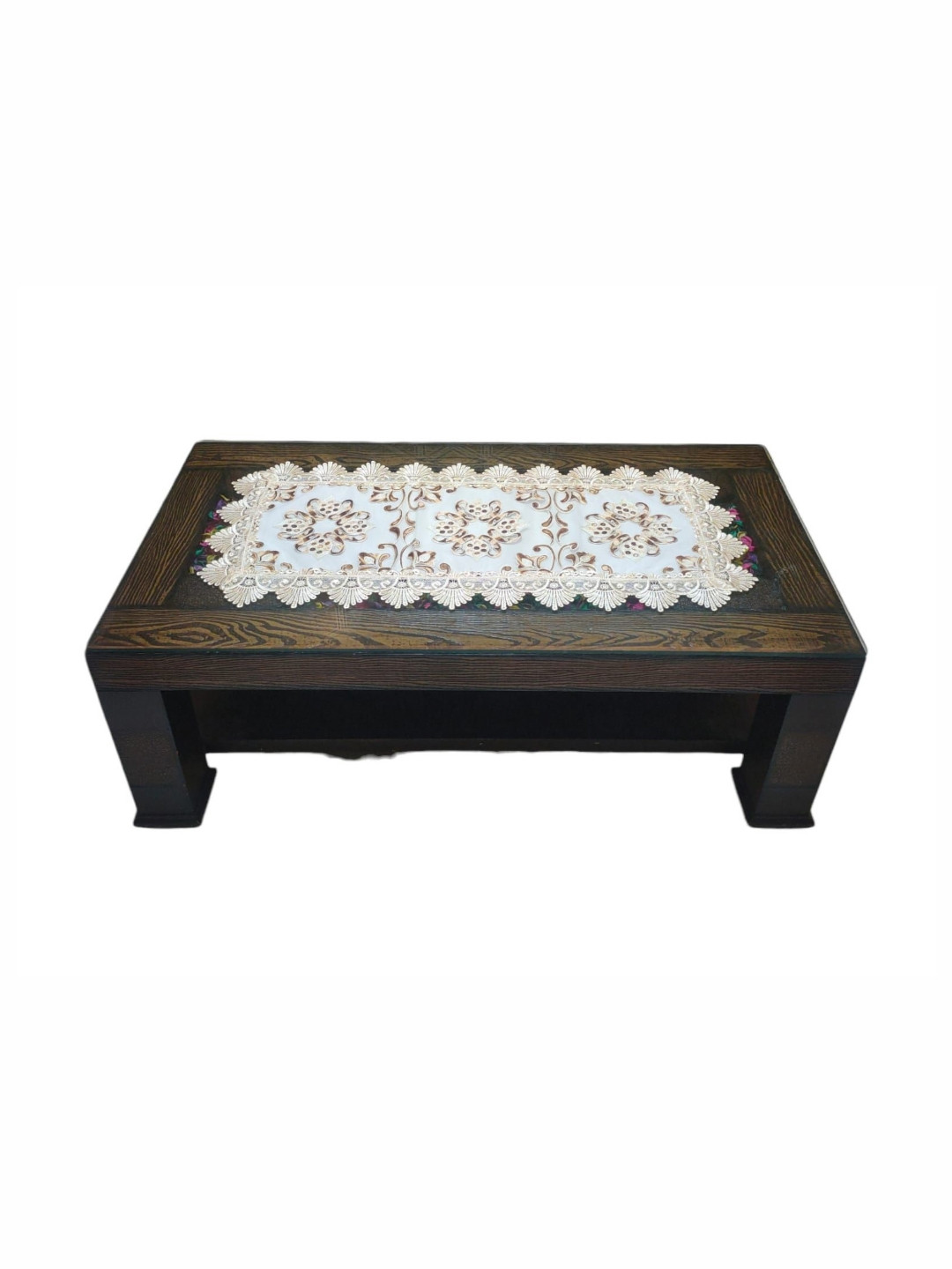 TANLOOMS White & Beige Floral Embroidered Center Table Runner