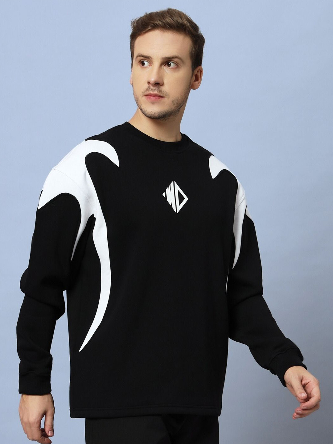 WEARDUDS Men Colourblocked Oversized Wool Pullover Sweatshirt