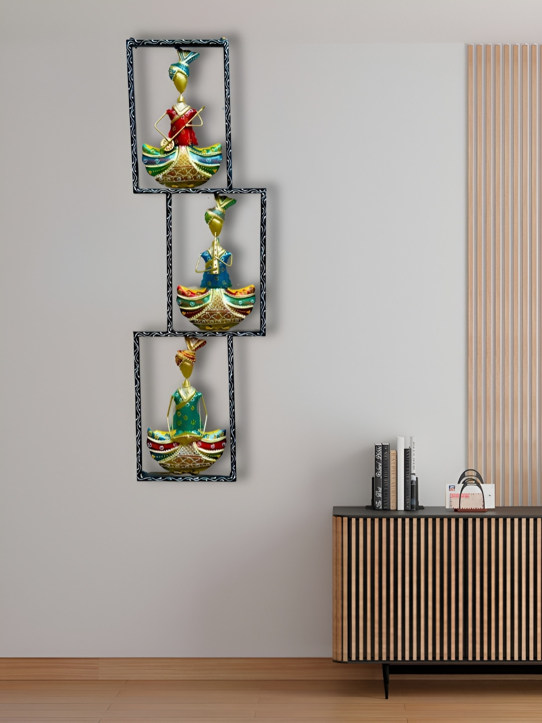 ANSHIKA INTERNATIONAL Rajasthani 3 Musicians Wall Art Metal Glossy Wall Hangings-39.8In