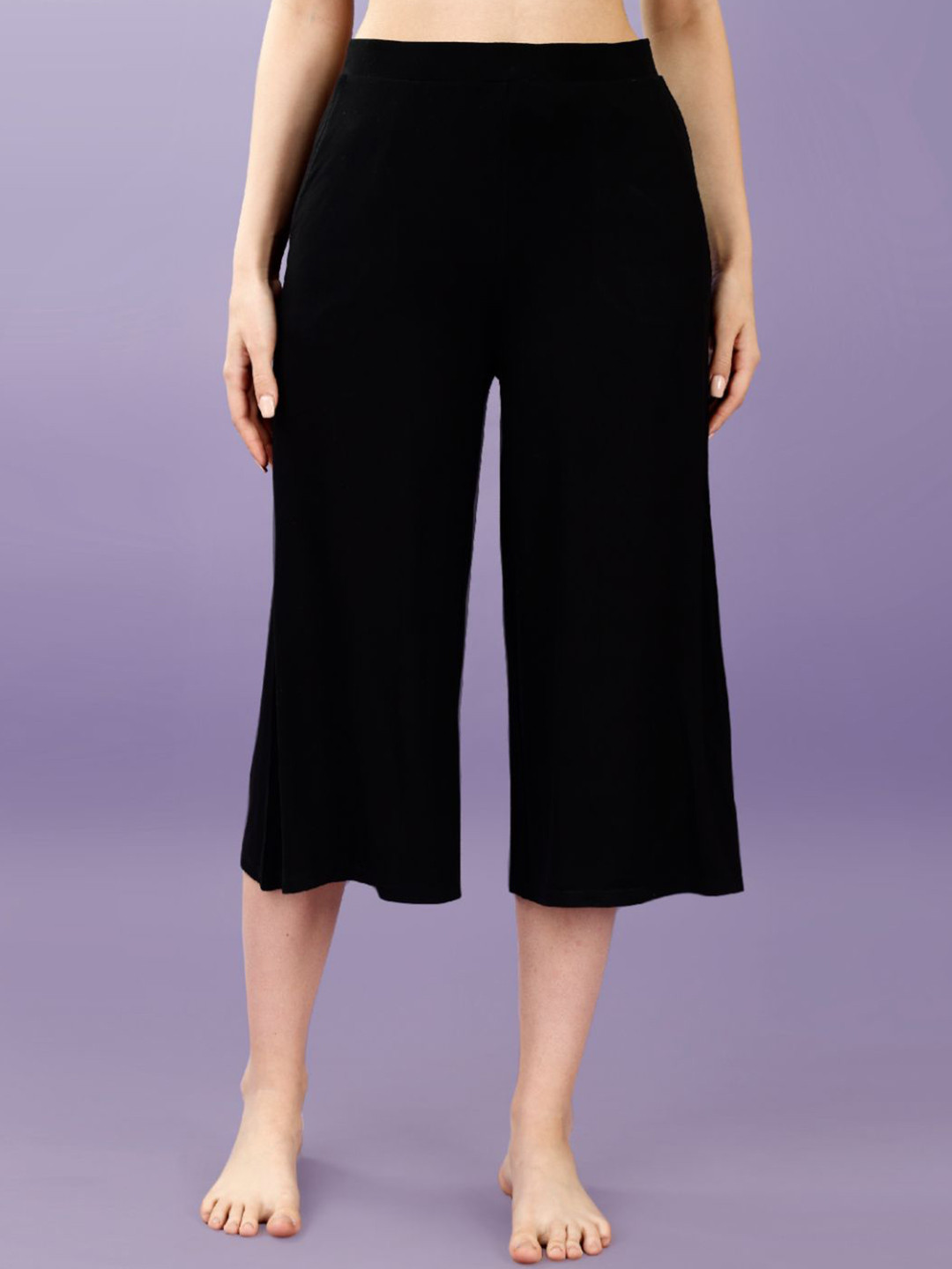 Soie Women Mid Rise Flared 3/4 Length Lounge Culottes with Pockets