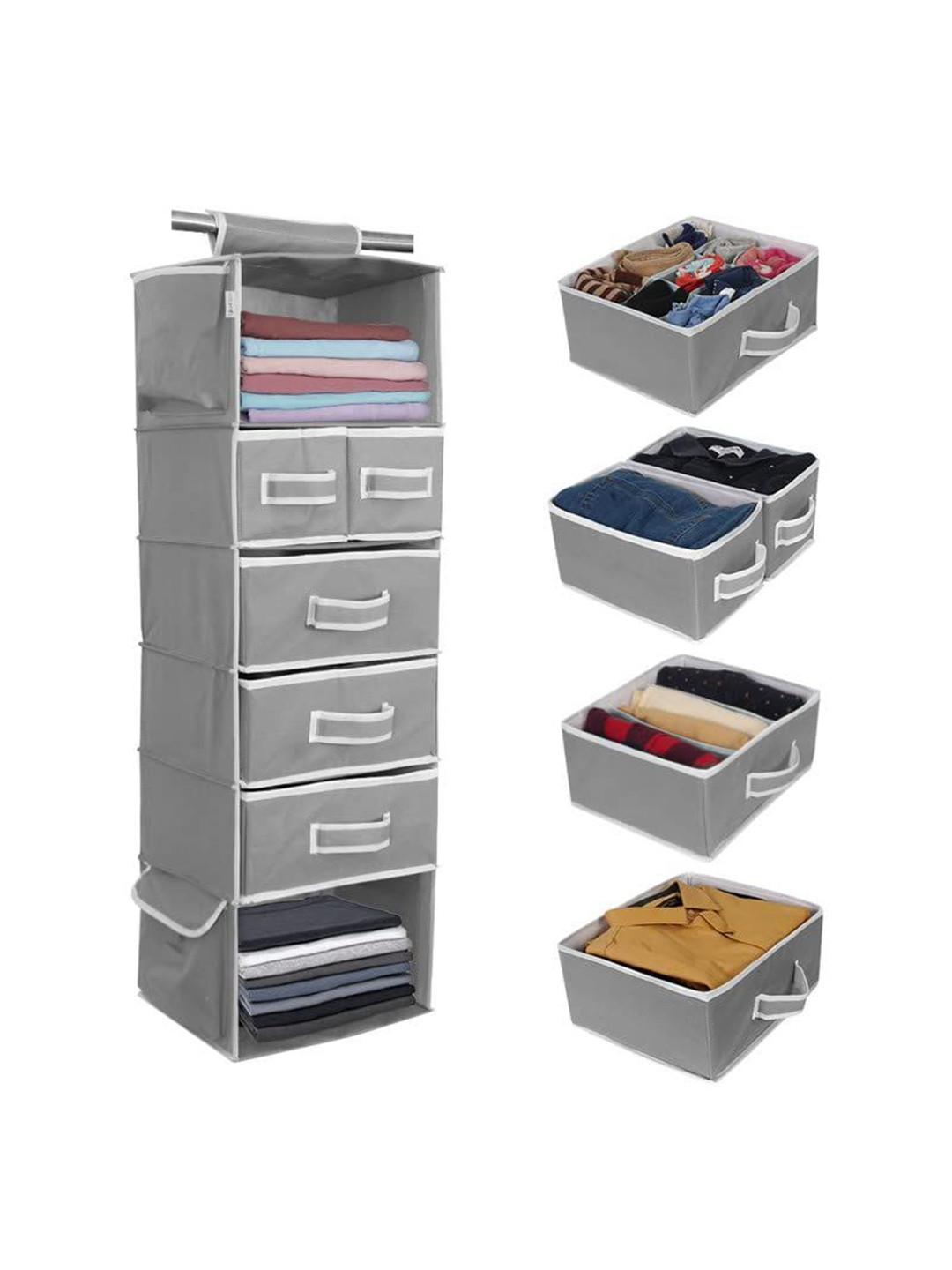 prettykrafts Grey & White 6-Shelves Hanging Closet Organizer