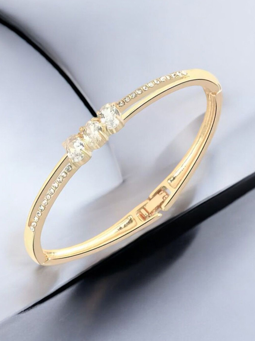 WATCHSTAR 18KT Gold-Plated Crystals Stone Studded Bangle-Style Bracelet