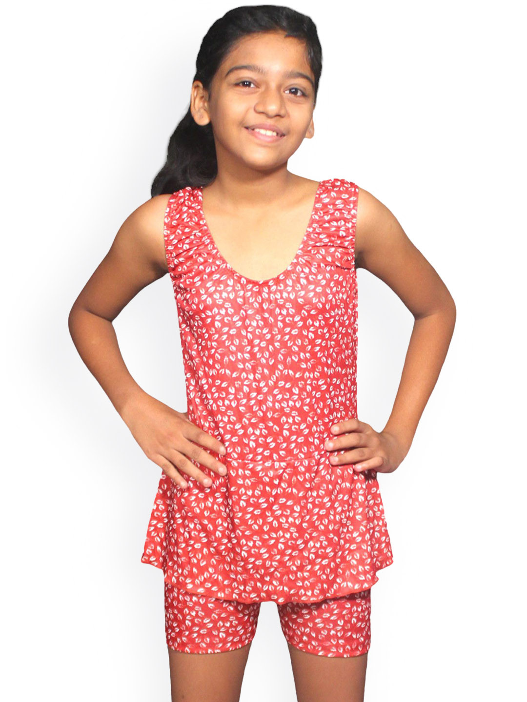 Aqua Holic Girls Tropical Printed Round Neck Swimwear Suit