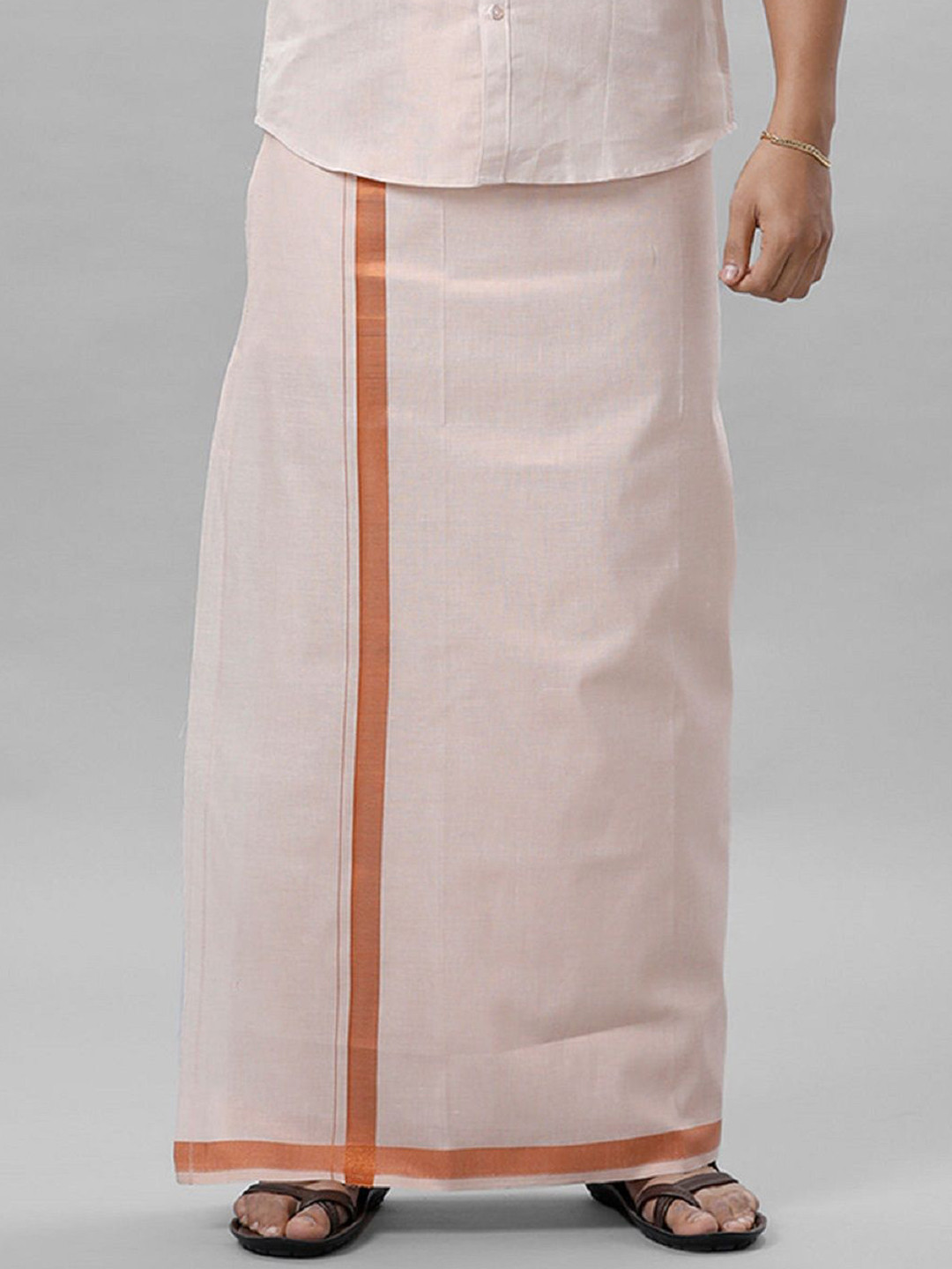 Ramraj Men Tissue Solid Copper Zari Border Adjustable Dhoti With Pocket