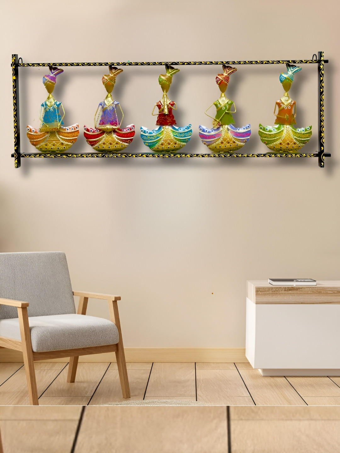 ANSHIKA INTERNATIONAL Rajasthani Musician Playing Wall Art Metal Wall Hangings-15.5In