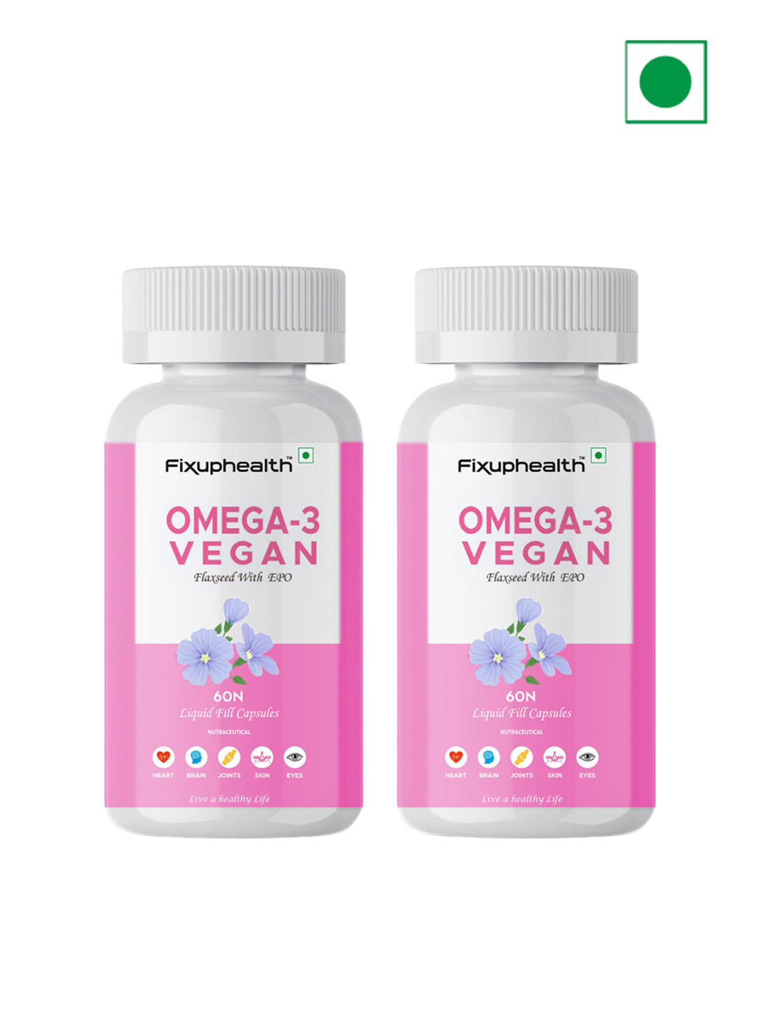 Fixuphealth Set Of 2 Omega 3 Vegan Capsule Nutrition Supplement- 60 Capsule Each