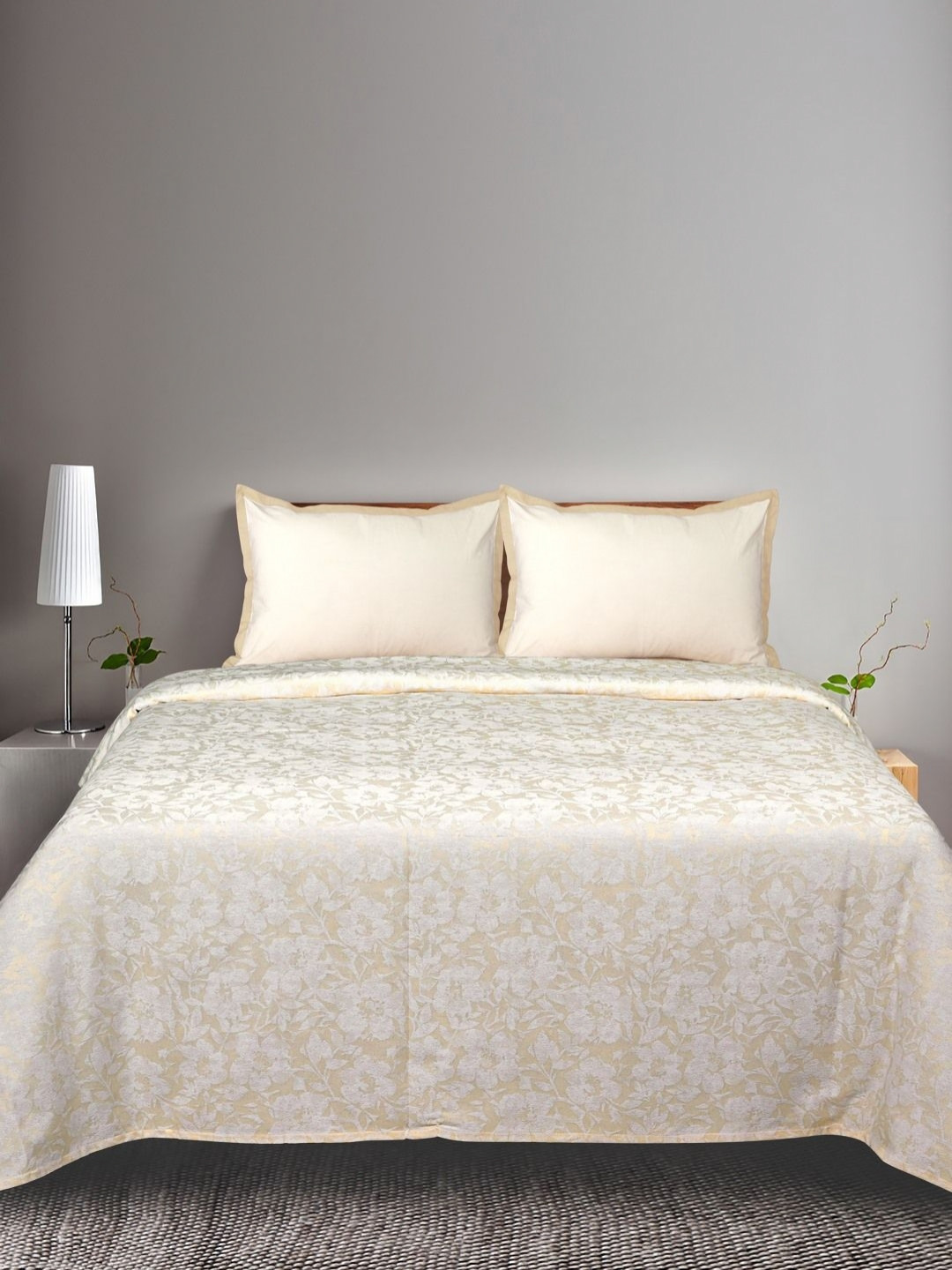 Saral Home Kanan White Floral Cotton 400 TC King Superfine Bedsheet with 2 Pillow Covers-106 x 102 inches