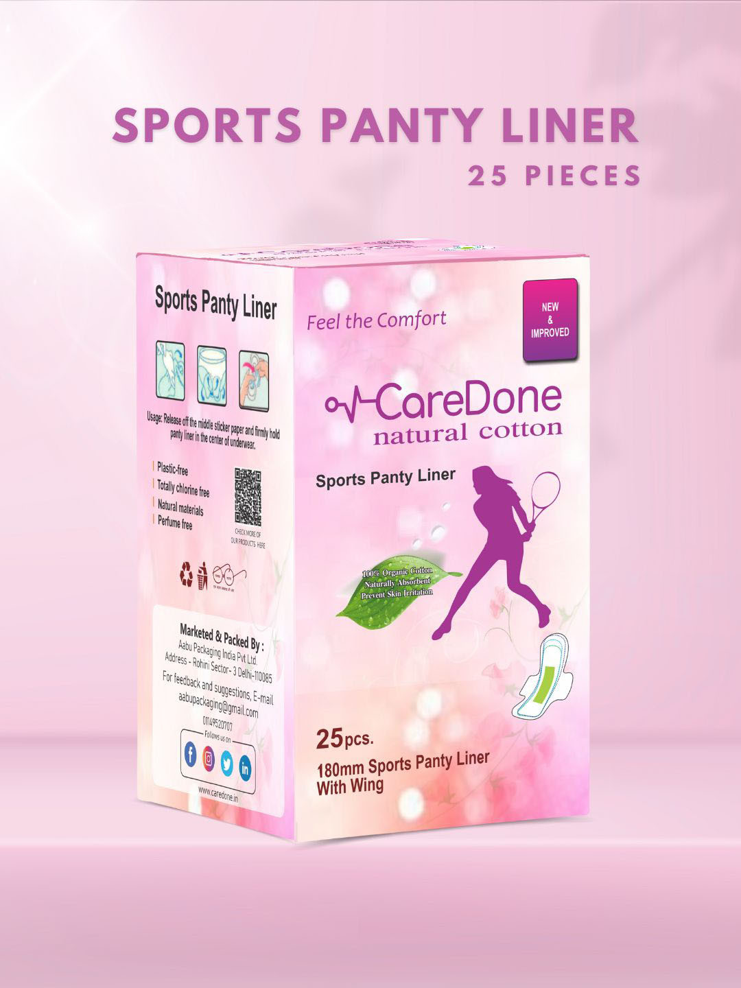 CareDone Ultra Thin Sports Panty Liners - 25Pcs